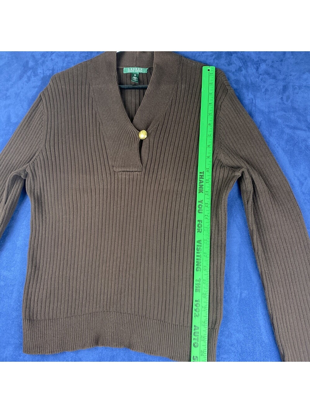 lauren ralph lauren women’s XL pullover cable knit, shawl collar, Brown, soft - Picture 6 of 9